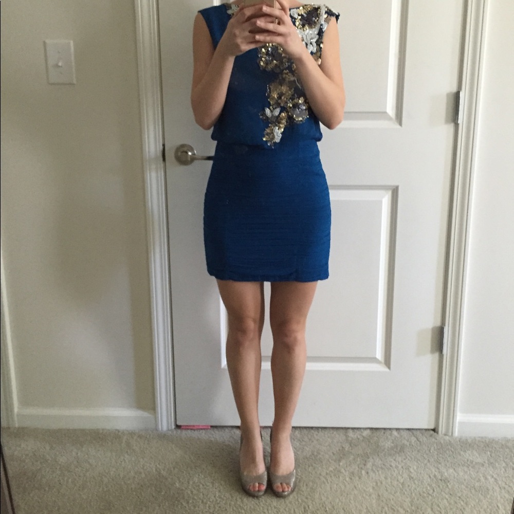 Blue Aidan Mattox Embellished Dress